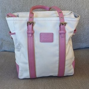 Canvas Leather Cream Pink Coach Zippered Purse